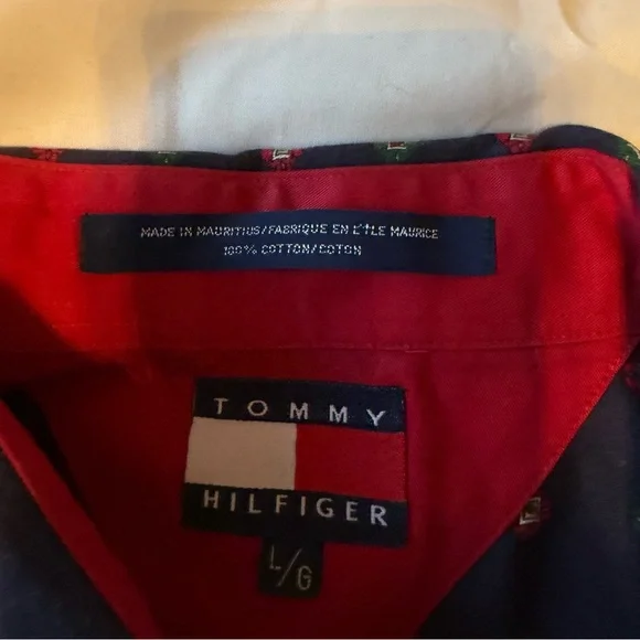 Vtg Tommy Hilfiger Geometric Button Up Long Sleeve Shirt Men’s L 100% Cotton - Picture 3 of 7
